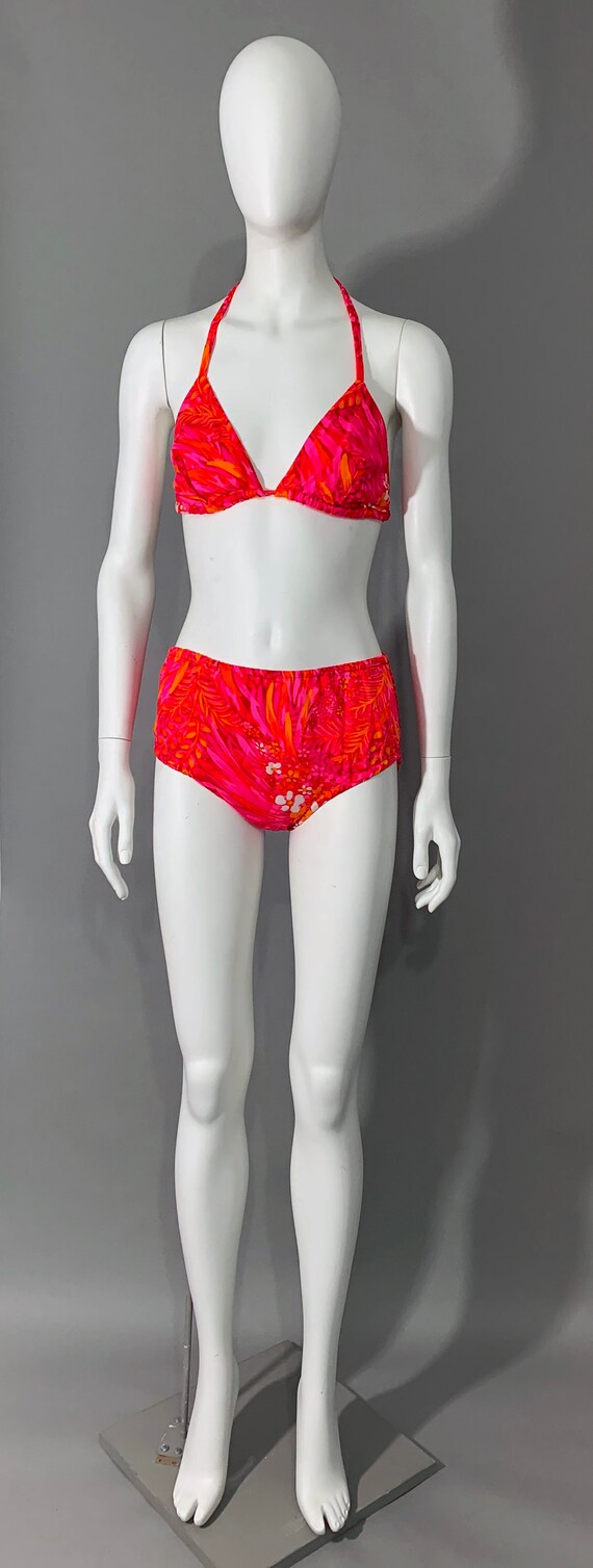 1960s Floral Orange & Pink Hawaii Bikini - image 9