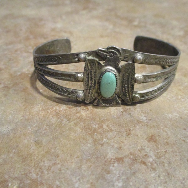 ARIZONA ESTATE Old 1940's Navajo Sterling Silver Turquoise THUNDERBIRD Bracelet