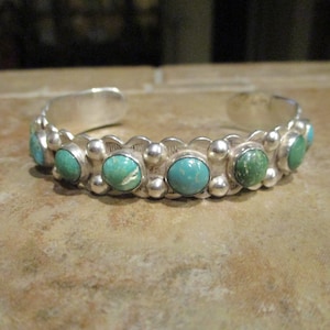 DYNAMITE Old Fred Harvey Era Navajo Sterling Silver CARICO LAKE Turquoise Row Bracelet