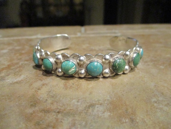 Dynamite Vintage Native American Navajo Old Morenci Turquoise Sterling Silver Bracelet Dynamite Vintage Native American Navajo Old Morenci Turquoise Sterling Silver Bracelet