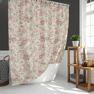French Farmhouse Shower Curtains, Shabby Chic Cottage Floral, Cabbage Rose Botanical, Bath Curtain, Shower Curtain Water Resistant
