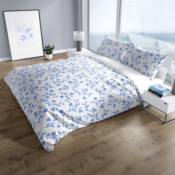 Designer Blue Floral French Duvet Cover King Queen Twin Duvet Covers Reversible to White Modern Farmhouse Decor Shabby Chic Etsy Canada