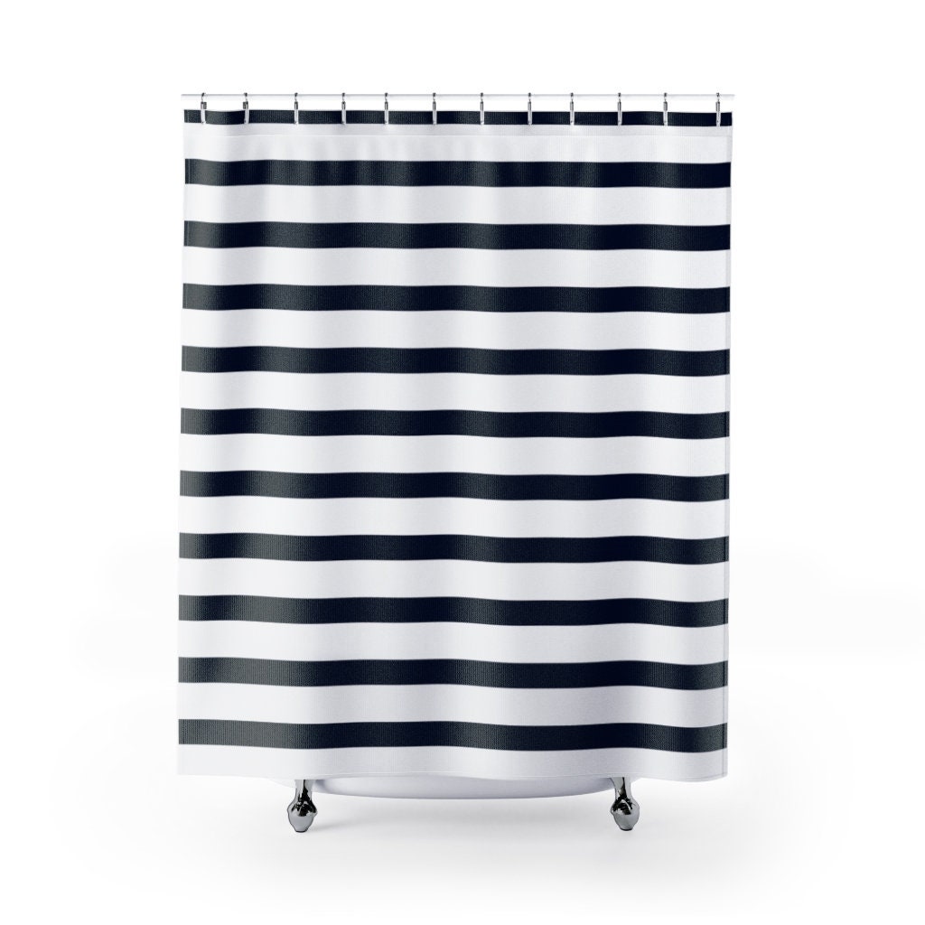 Beach Cottage Shower Curtains Navy Blue Stripe Modern Etsy