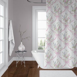 Shower Curtains, Shabby Chic Roses and Bows Fabric Curtain, Vintage Floral Bathroom Decor, Elegant Home Accessories, Gift for Her, Bathroom