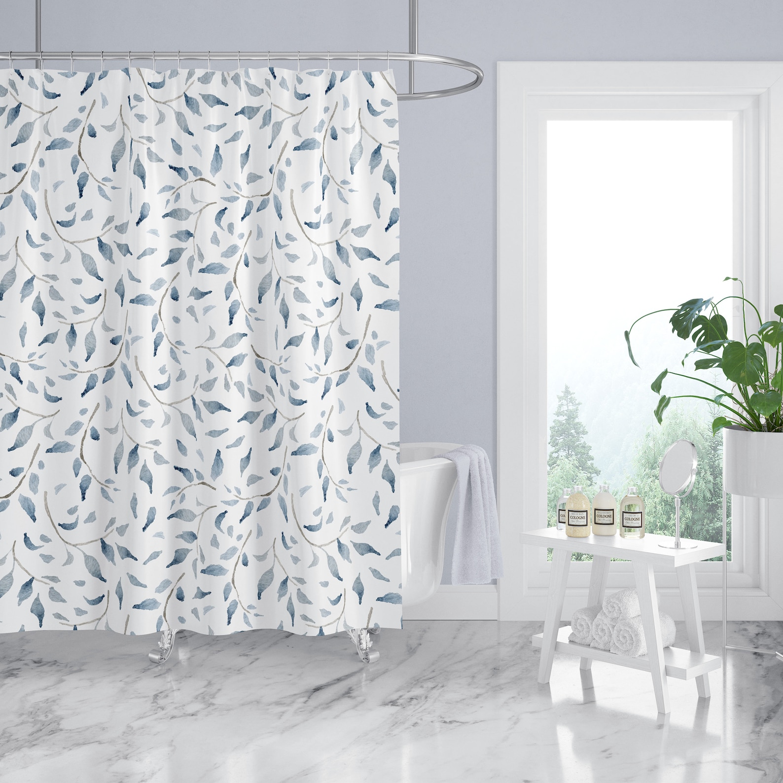 Shower Curtains Blue White Sage Modern Farmhouse Etsy