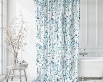 Boho Watercolor Shower Curtains Blue, Green and White Shower Curtain, Home Decor, Modern Fabric Shower Curtains