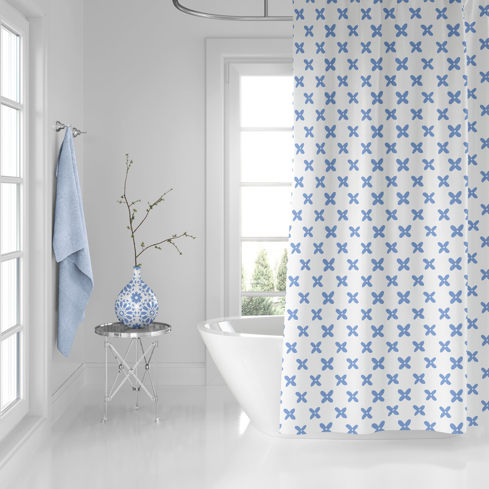 White and Blue Shower Curtain Shower Curtains French Country Etsy