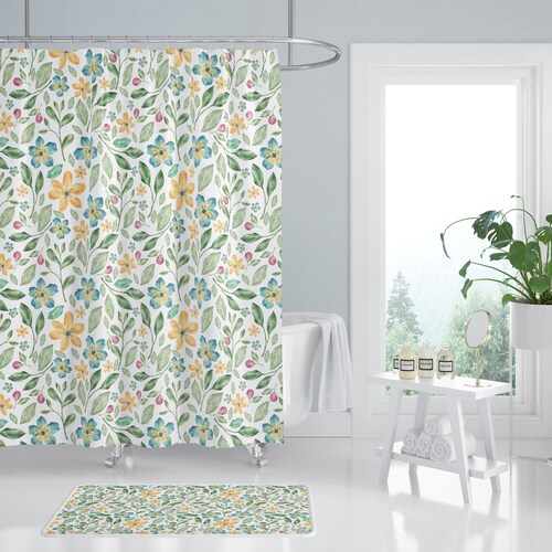 Boho Floral Shower Curtain Green White Shower Curtains - Etsy