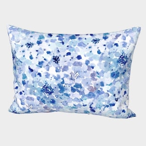 Fundas de almohada estilo francés rústico, acuarela azul, tamaño estándar y tamaño king.