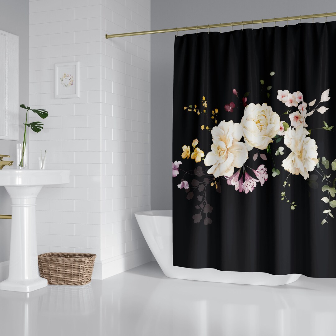 Luxe French Shower Curtain Modern Farmhouse Botanical Custom Etsy