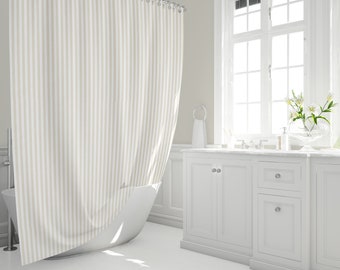 Modern Farmhouse Shower Curtains, Minimalist Stripe Shower Curtain, Shabby Chic, Boho, Coastal Decor, Bathroom Ideas,