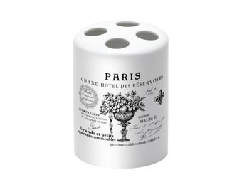 Paris Hotel Toothbrush holder, French Country, Famhouse Botanical Design, Ceramic Bathroom Accessories