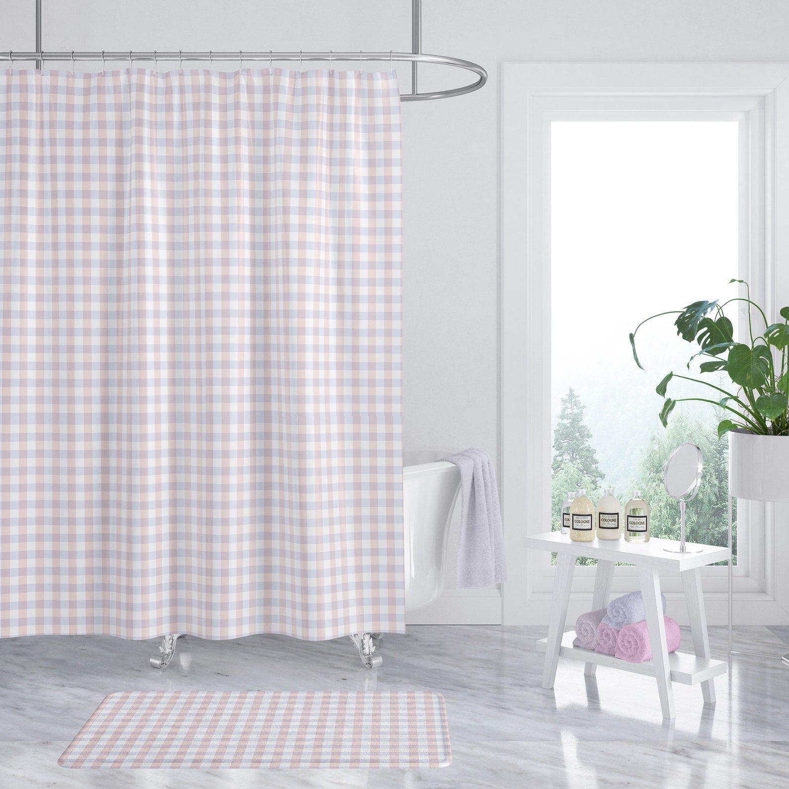 Pink Lavender and White Gingham Check Shower Curtains Etsy
