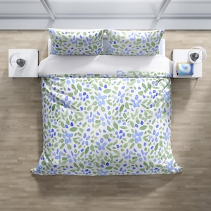 Botanical Cottage Duvet Cover, Boho Blue, Lavender and Green 650 thread count Soft Duvet Covers King, Queen, Double and Twin Size