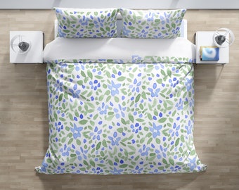 Botanical Cottage Duvet Cover, Boho Blue, Lavender and Green 650 thread count Soft Duvet Covers King, Queen, Double and Twin Size