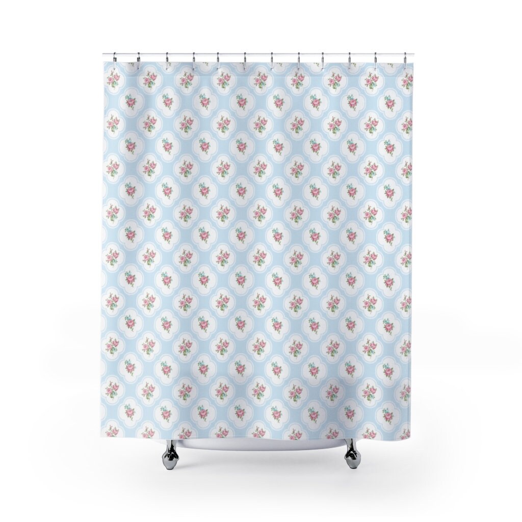 Blue Shower Curtains French Country Floral Farmhouse Etsy