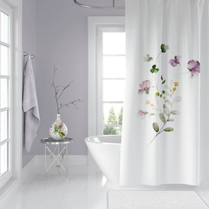 French Farmhouse Shower Curtains, Minimalist Botanical Art Shower Curtain, Water Resistant Poly,  Bathroom Ideas, HomeandLiving