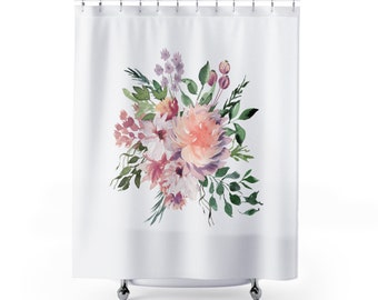 Duschvorhang in botanische Blüte, Modernes Bauernhaus, Shabby Chic, 72H x 74 W, maschinenwaschbar, Duschvorhang, Badezimmer-Idee