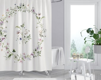 French Shower Curtains, Springtime Flowers White Fabric Shower Curtain, Boho  Botanical , Farmhouse, French Country Decor