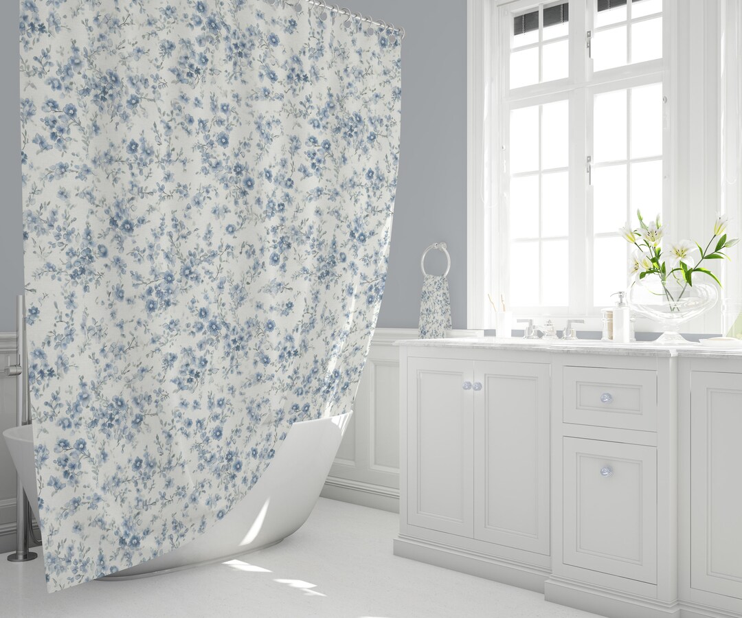Shabby Chic Shower Curtains Tiny Ditsy Blue Farmhouse Shower Curtain
