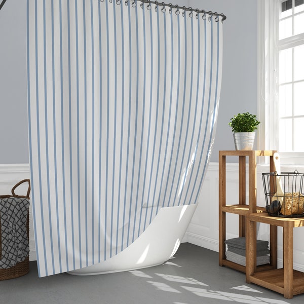 French Stripe Shower Curtains Blue and White, Candy Stripe, Farmhouse, Shabby Chic, Boho Bathroom Ideas, Home and Living