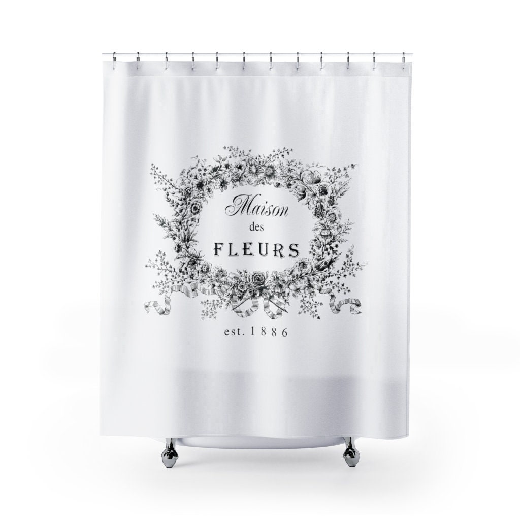 Shower Curtain French Spa Vintage Flowers White Shower Curtains