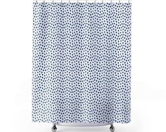 Indigo Boho Shower Curtains, Blue Dots, Modern Farmhouse Decor, Cottage Living, Bathroom Ideas