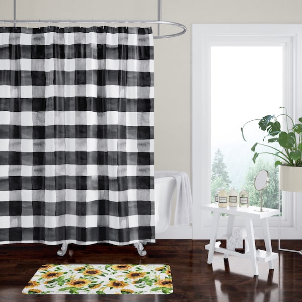 Black and White Check Shower Curtains Etsy