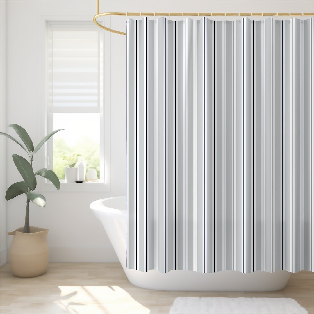 Modern Farmhouse Shower Curtains Grey Blue and White Striped Etsy