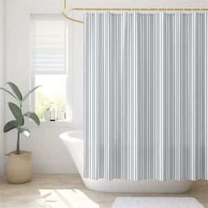 Cortinas de ducha modernas de estilo rústico, cortinas de baño a rayas grises, azules y blancas, ideas para cortinas de ducha, hogar y vida