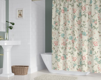 Farmhouse Cottage Shower Curtains, French Country Floral, Wethersby Art, Shabby Chic Bathroom Ideas