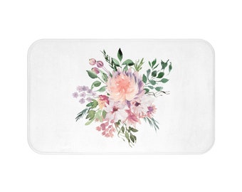 French Bloom Bath Mat, Modern Farmhouse Art Printed Bath Mat, Anti-slip backing, Microfiber Bath Rug, 2 Sizes, Bathroom Ideas