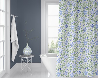 Shabby Chic Shower Curtains, Blue, Green and White Botanical, Shower Curtain, Modern Farmhouse Decor, Boho Decor