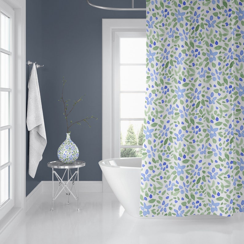 Shabby Chic Shower Curtains Blue Green and White Botanical Etsy