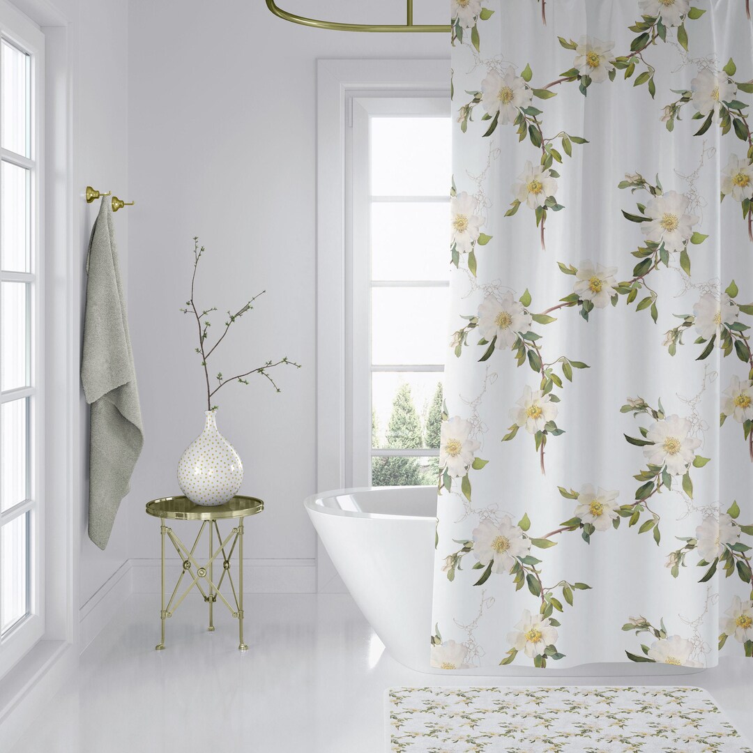 Shower Curtains Modern Farmhouse , White Floral French Country Shower