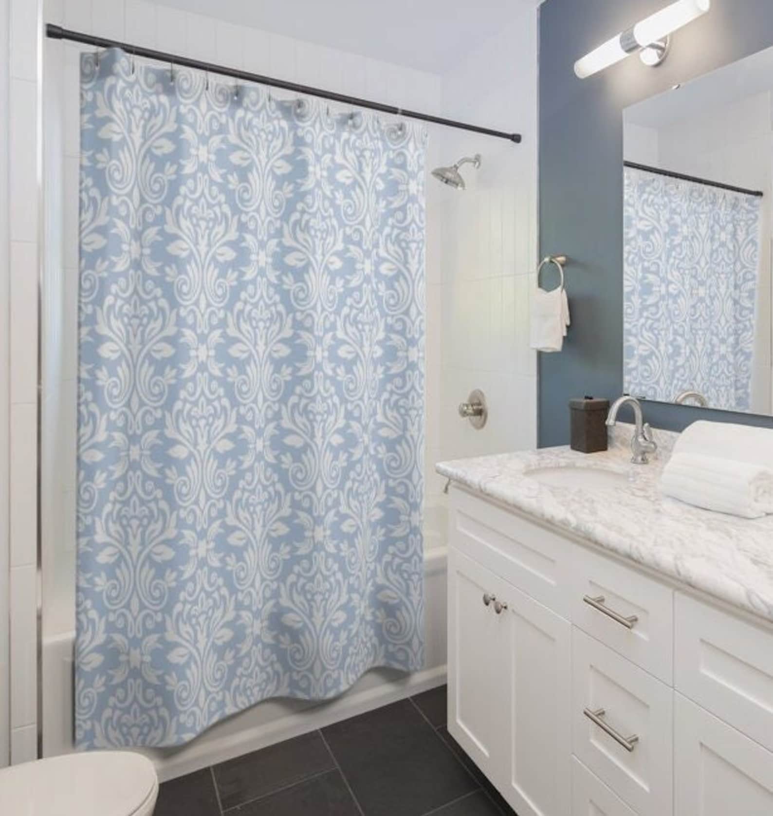 Shower Curtains Light Blue Shabby Chic French Farmhouse Etsy