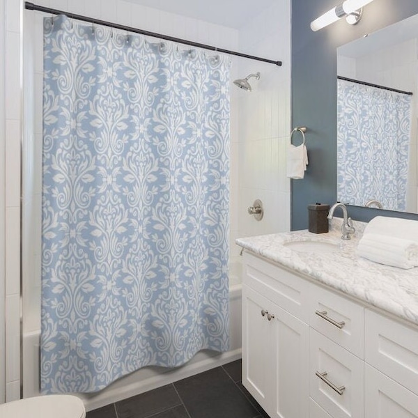 Fabric Shower Curtain Blue Etsy