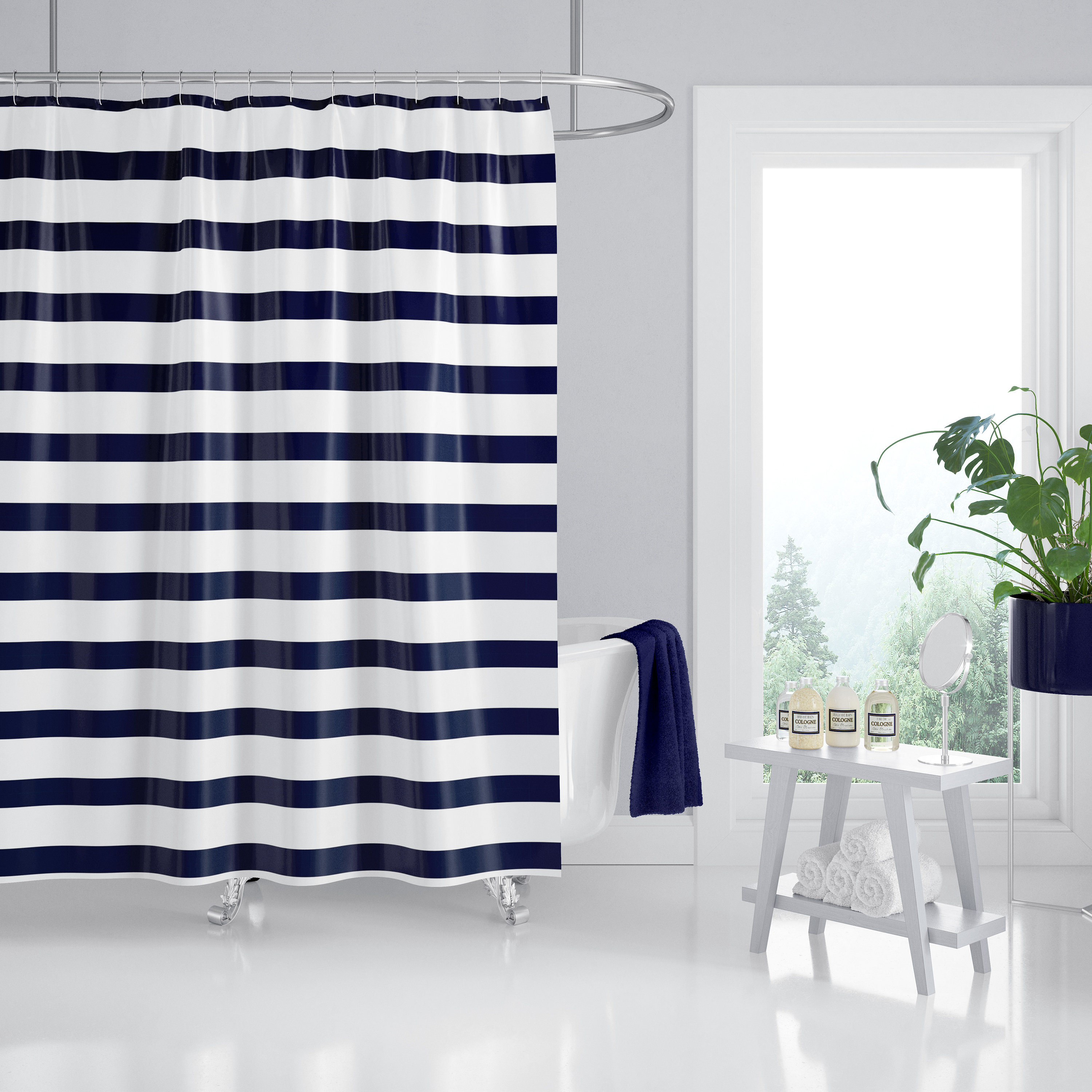 Beach Cottage Shower Curtains Navy Blue Stripe Modern Etsy