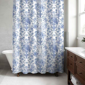 Französisch Blau Floral Toile2 Duschvorhang - Französische Elegante Bad Vorhänge Moderne Bauernhaus Blau und Weiß Nach Maß, Elegantes Badezimmer Dekor,