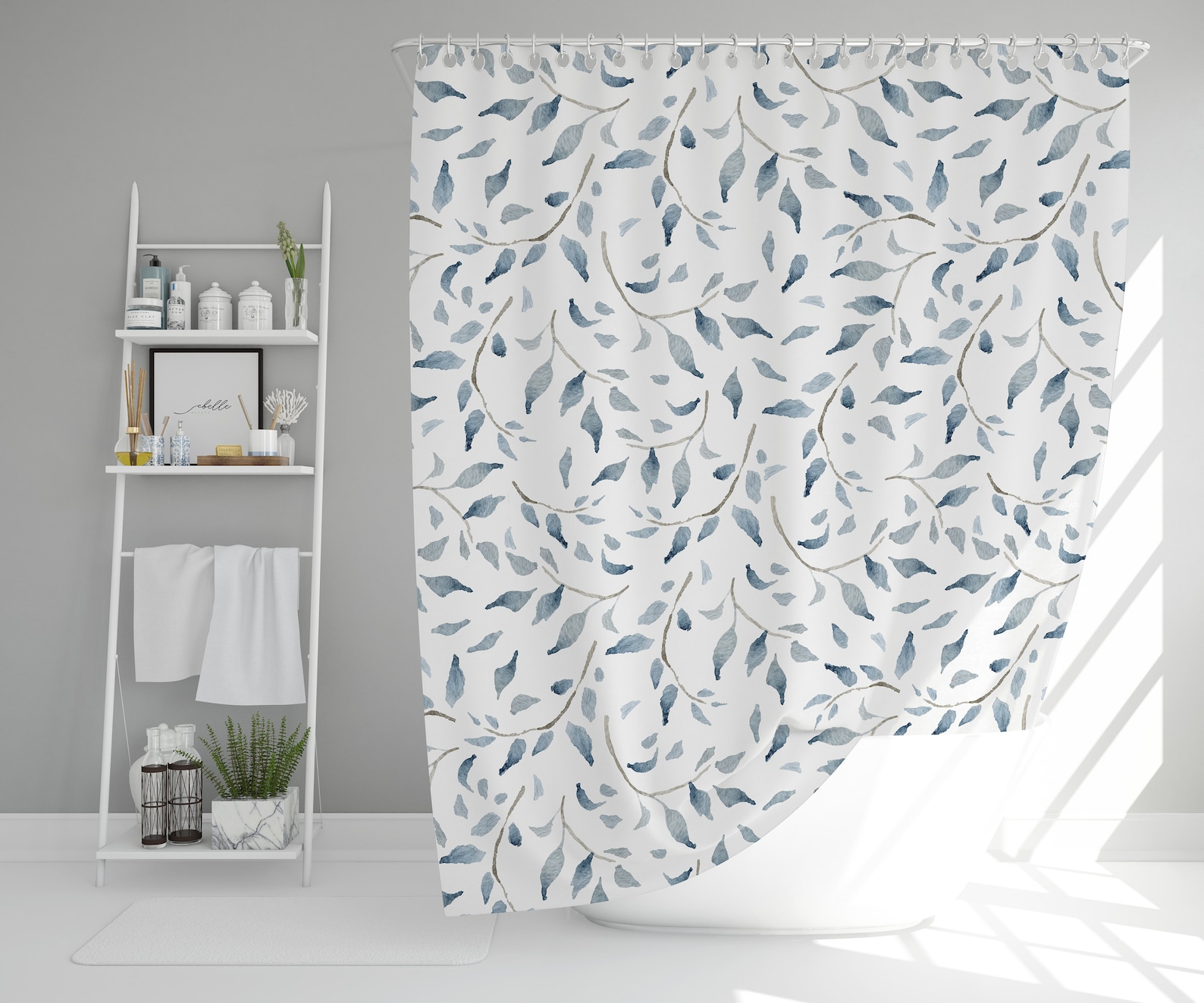 Shower Curtains Blue White Sage Modern Farmhouse Etsy