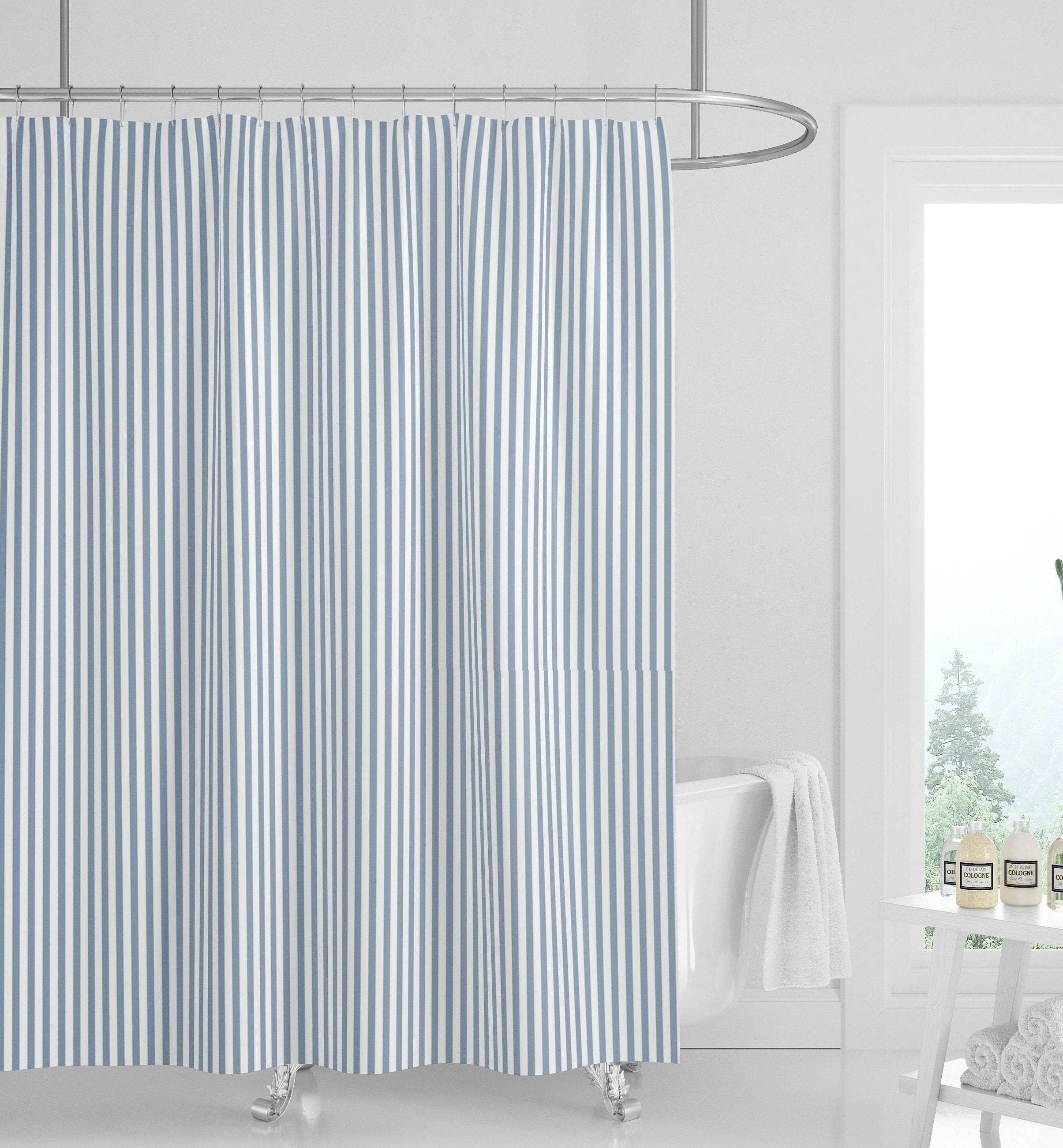 Blue And White Striped Shower Curtainnull
