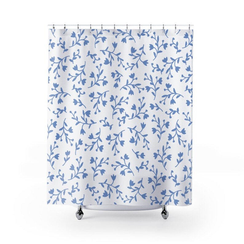Blue Watercolor Shower Curtains Floral Shower Curtains Etsy