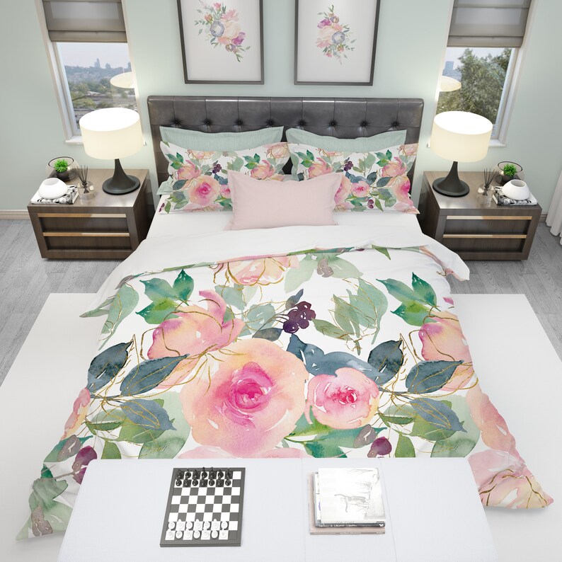 Reversible Duvet Cover Modern Farmhouse Summer Peony Garden Etsy