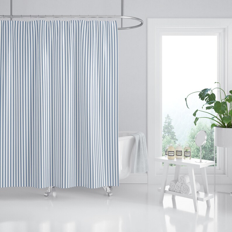 Designer Blue Pinstripe Modern Farmhouse Shower Curtain Etsy