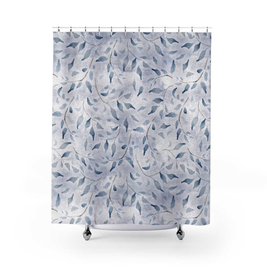Blue and Grey Shower Curtain Botanical Print modern Etsy UK