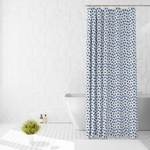 Indigo Boho Shower Curtains, Blue Dots, Modern Farmhouse Decor, Cottage Living, Bathroom Ideas