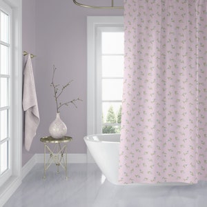 Pink Posey Shower Curtains, Botanical Print Fabric Shower Curtains