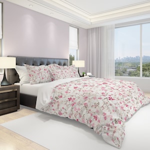 Farmhouse Duvet Cover Queen, King, Full or Twin, Nature&#39;s Cherry Blossoms, 100% Cotton Sateen