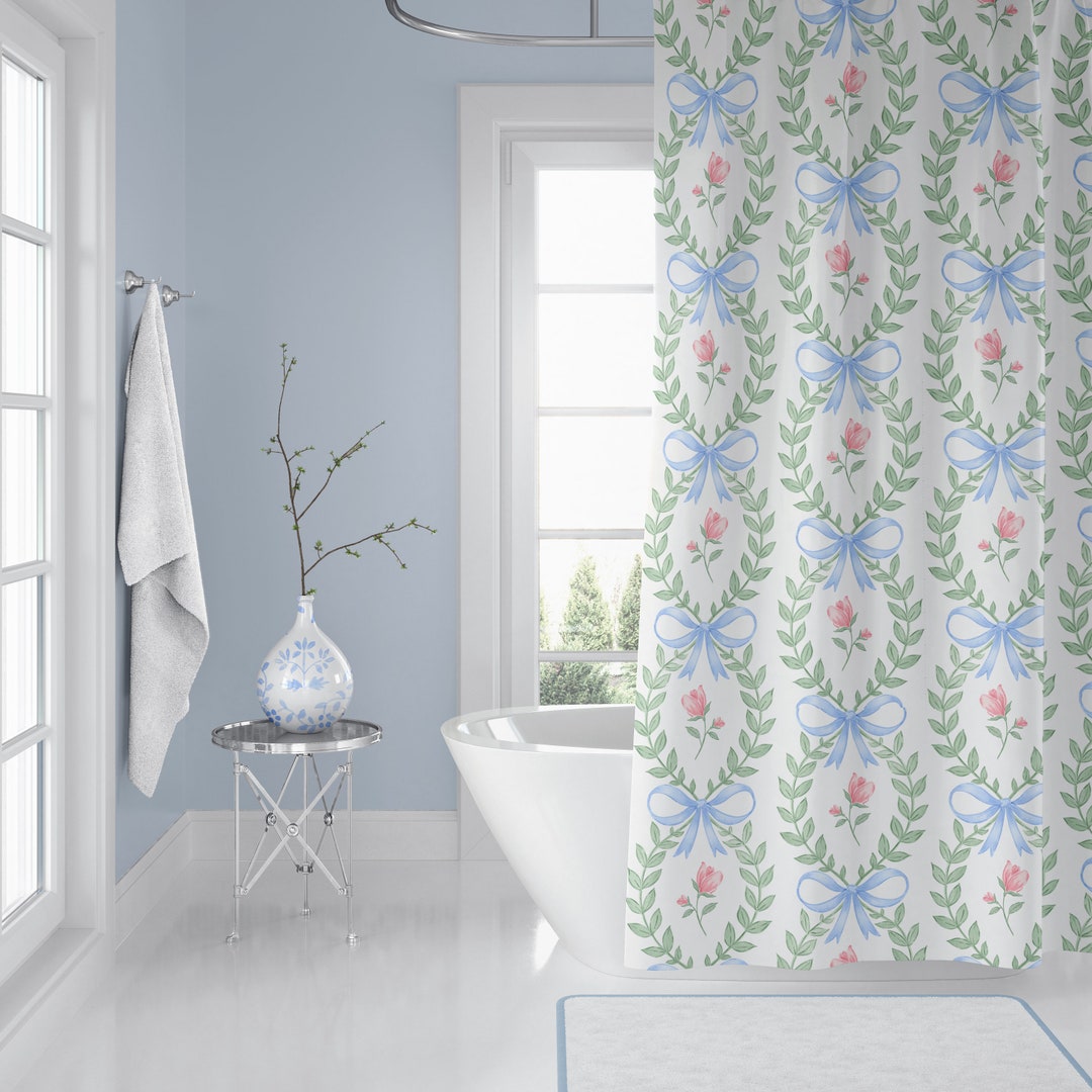French Floral Shower Curtains, Blue, White, Pink Shower Curtain, Etsy