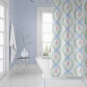 Tende da doccia floreali francesi, blu, bianche, rosa,
